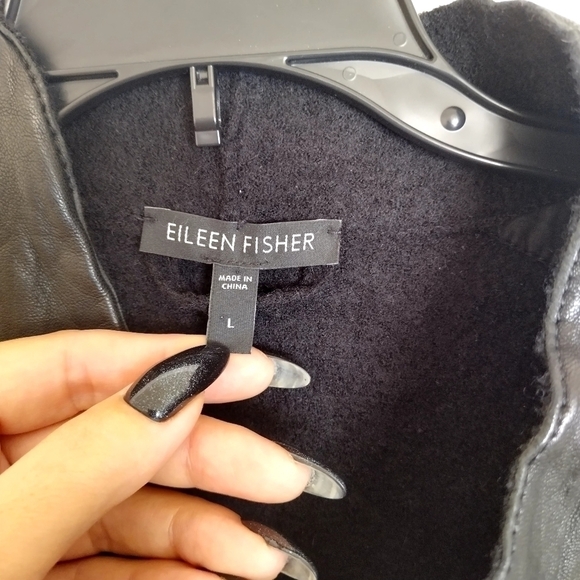 Eileen Fisher asymmetrical wool leather full zip lightweight jacket sz L - Picture 5 of 12